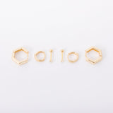 Earring Stack: Hexagon Huggies +9 mm Thick Huggies + 2.5 mm Diamond Screwbacks