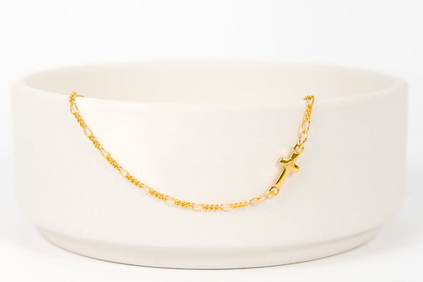 Cross Necklace For Women 14K Gold Plated Sideway Cross