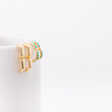 Earring Stack: Turquoise Huggies + Hexagon Huggies