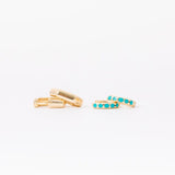 Earring Stack: Turquoise Huggies + Hexagon Huggies