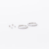 Earring Stack: Silver Diamond Huggies + 2.5 mm Silver Diamond Screwbacks